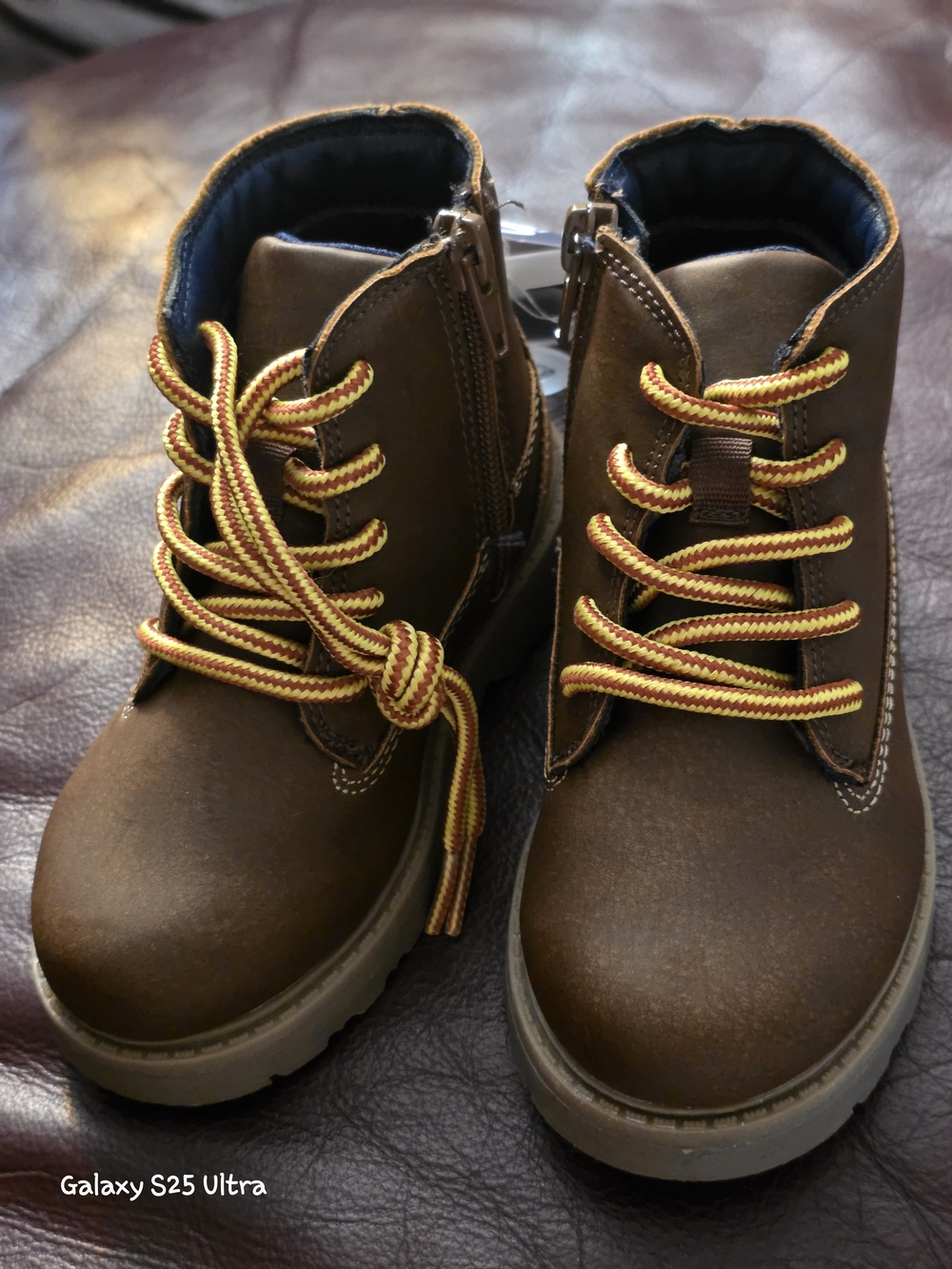 OshKosh B'gosh Brown Kids Lace-Up Ankle Boots with Yellow-Orange Laces